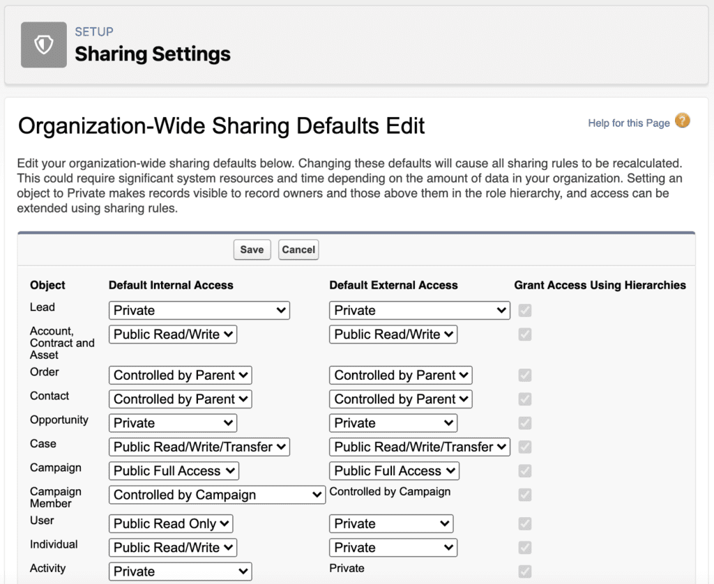 Sharing settings